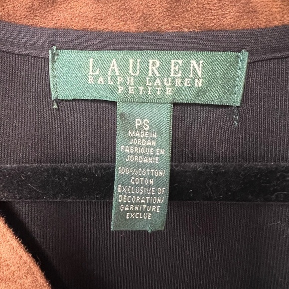 Ralph Lauren Black Dress w Suede Brown V-Neck and Belt. petite Small 100% cotton - Picture 3 of 6